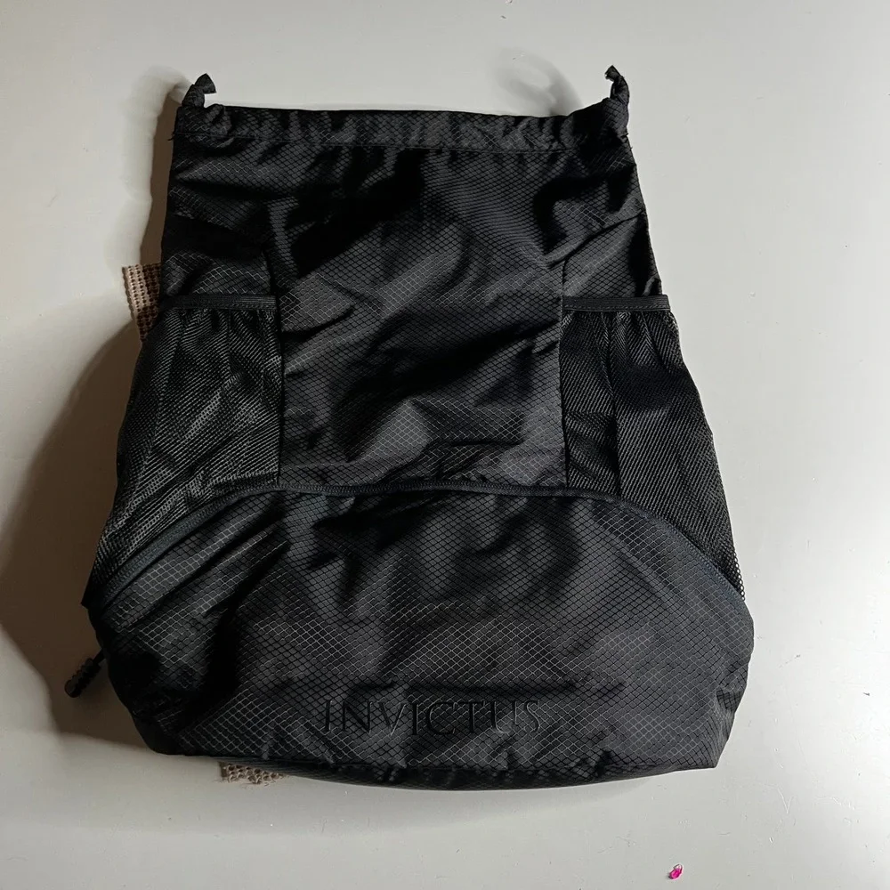 Paco Rabanne Invictus Black Ripstop Drawstring Backpack Gym Bag Rabanne Logo
